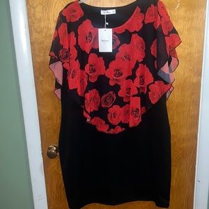 Black cocktail dress with rose cape